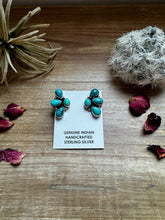 Load image into Gallery viewer, Stud 3 teardrop Kingman Turquoise Earrings