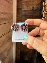 Load image into Gallery viewer, Full Cluster Earrings – Pink Dahlia Color & Sterling Silver
