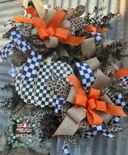 Load image into Gallery viewer, Checkered Print Pumpkin Lux Fall Wreath