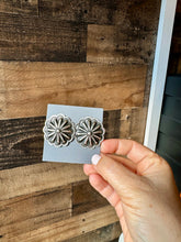 Load image into Gallery viewer, Large Concho Stud Earrings – Navajo Handmade by Leander Tahe, Sterling Silver