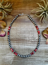 Load image into Gallery viewer, 19 inch 8 mm Sterling Silver Pearls necklace with Red Spiny