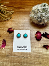 Load image into Gallery viewer, Kingman Turquoise Stud Earrings – Sterling Silver, Native Made, USA