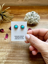 Load image into Gallery viewer, Kingman Turquoise Stud Earrings – Sterling Silver, Native Made, USA