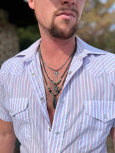 Load image into Gallery viewer, Men black chain with feather and real turquoise