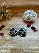 Load image into Gallery viewer, Large Concho Stud Earrings – Navajo Handmade by Leander Tahe, Sterling Silver