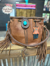 Load image into Gallery viewer, TURQUOISE TRAIL FRINGE BUCKET BAG
