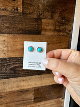 Load image into Gallery viewer, Kingman Turquoise Stud Earrings – Sterling Silver, Native Made, USA
