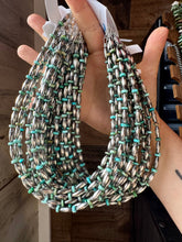 Load image into Gallery viewer, 14-Inch Sterling Silver Torpedo & Blue/Green Mexican Turquoise Choker