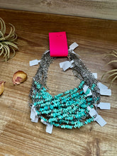 Load image into Gallery viewer, 15-Inch Paperclip Chain Necklace with Blue Turquoise Nugget & Sterling Saucer Pearls
