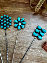Load image into Gallery viewer, Sterling Silver & Kingman Turquoise Hat Pins – Limited Collection, One of Each