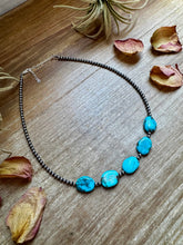 Load image into Gallery viewer, 15-Inch Flat Blue Turquoise & Sterling Silver Pearl Choker