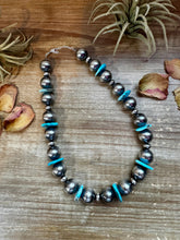 Load image into Gallery viewer, 17-Inch Statement Necklace with 16mm Sterling Pearls & Blue Turquoise Heish