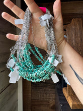 Load image into Gallery viewer, 15-Inch Paperclip Chain Necklace with Blue Turquoise Nugget & Sterling Saucer Pearls
