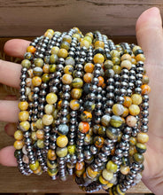 Load image into Gallery viewer, 18-Inch Sterling Silver Pearl & Bumblebee Jasper Necklace