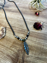 Load image into Gallery viewer, Men black chain with feather and real turquoise
