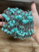 Load image into Gallery viewer, 15-Inch Peruvian Amazonite Heart Necklace – 5 Hearts, Handmade with Sterling Silver Pearls