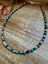 Load image into Gallery viewer, 14-Inch Sterling Silver Torpedo & Blue/Green Mexican Turquoise Choker