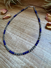 Load image into Gallery viewer, 18-Inch Lapis & Sterling Silver Pearl Necklace