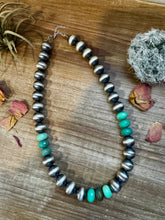 Load image into Gallery viewer, 19 Inch 14 mm Sterling Silver Pearls necklace with Australian Green Grass Agate
