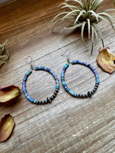 Load image into Gallery viewer, Hoop Earrings with Purple Dolomite Heishi &amp; Sterling Silver Pearls

