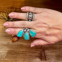 Load image into Gallery viewer, MJ collection - 3 turquoise stone ring - adjustable - sterling silver
