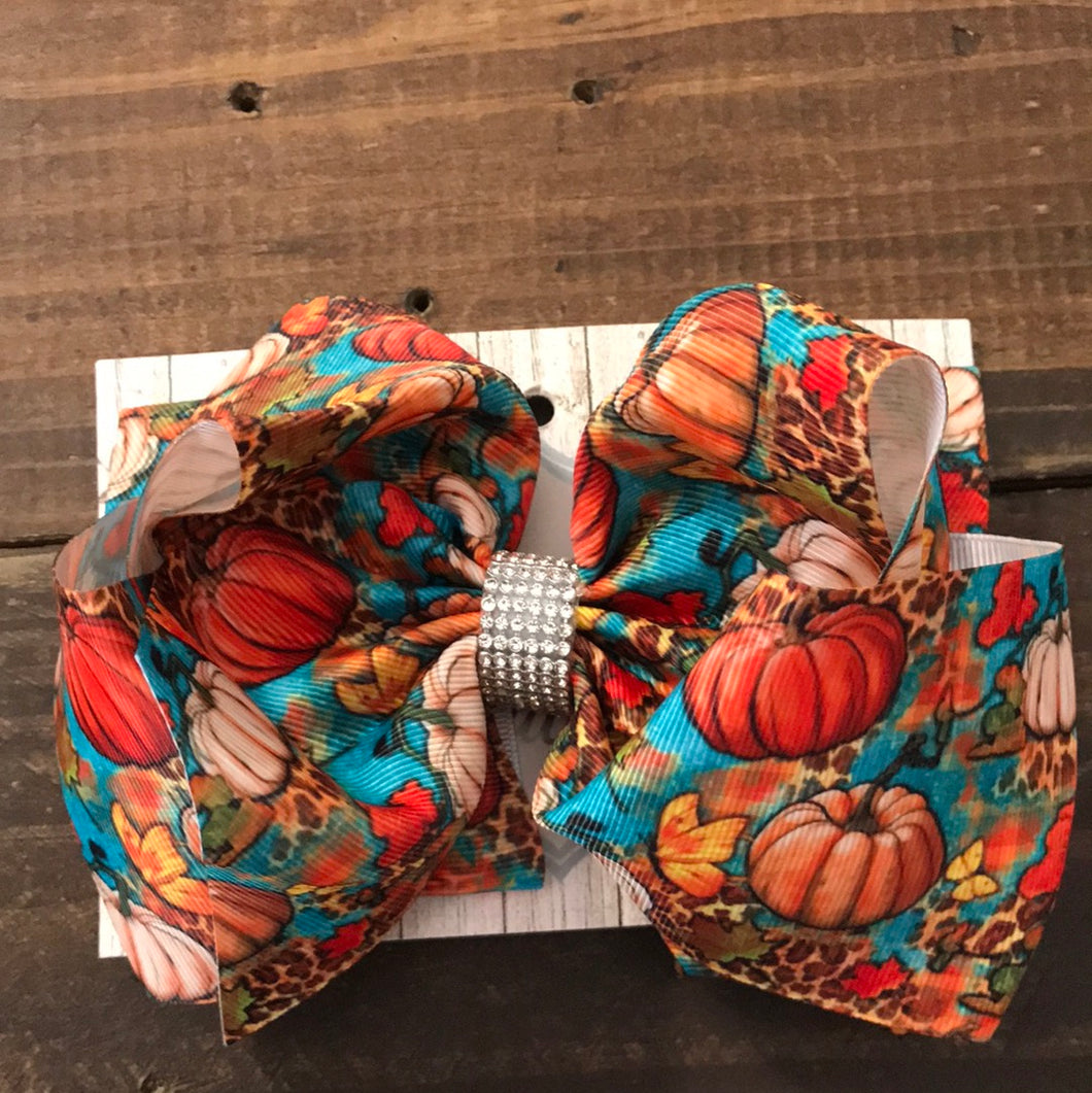 HELLO FALL PUMPKIN DOUBLE STACKED BOW