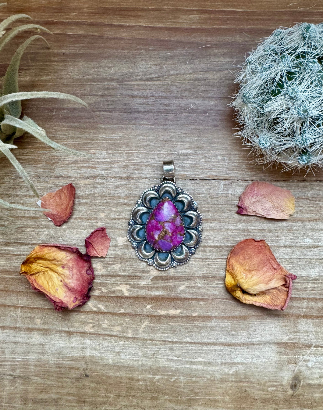 Big Pendant - Purple Dhalia & Sterling Silver