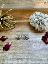 Load image into Gallery viewer, Zuni Cluster Earrings – Small Turquoise Flower in Sterling Silver
