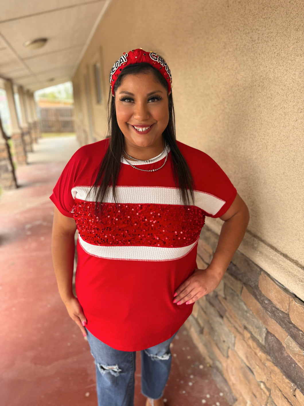 Red Game Day Sequin Tee