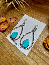 Load image into Gallery viewer, Long Dangle Earrings Hoop Turquoise &amp; Sterling Silver
