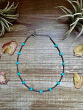 Load image into Gallery viewer, 14-Inch Antique Silver Seed Bead Necklace with Turquoise Heart
