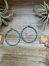 Load image into Gallery viewer, Turquoise Verasite heart hoops
