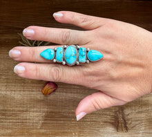 Load image into Gallery viewer, Big Ring- adjustable- Sonoran turquoise ring &amp; sterling silver
