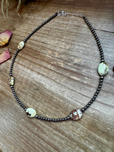 Load image into Gallery viewer, 5 Magnesite Lemon Turquoise Choker And Sterling Silver Pearls
