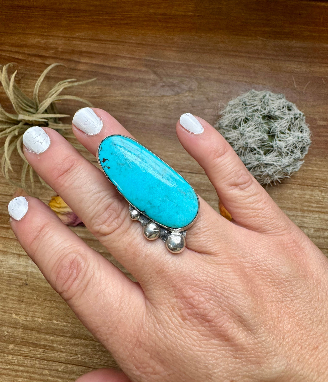 MJ collection - long turquoise stone ring - Size 6 - sterling silver