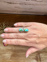 Load image into Gallery viewer, 2 Stones Ring- size 8 - Royston Turquoise &amp; Sterling Silver
