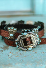 Load image into Gallery viewer, Brown Tooled Ribbon Belt
