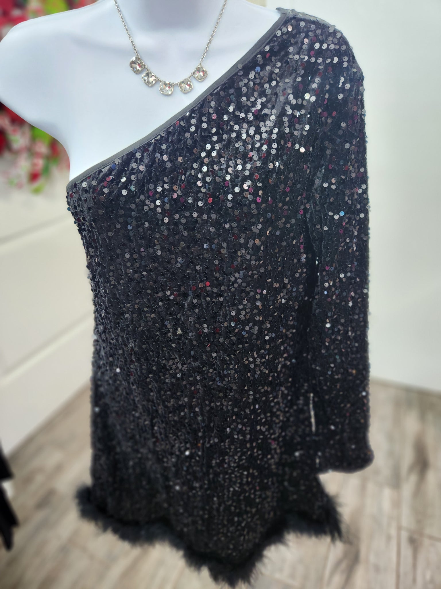 CASINO NIGHT FEATHERED SEQUIN DRESS Double Trouble Boutique CASINO NIGHT FEATHERED SEQUIN DRESS Double Trouble Boutique