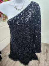 Load image into Gallery viewer, CASINO NIGHT FEATHERED SEQUIN DRESS
