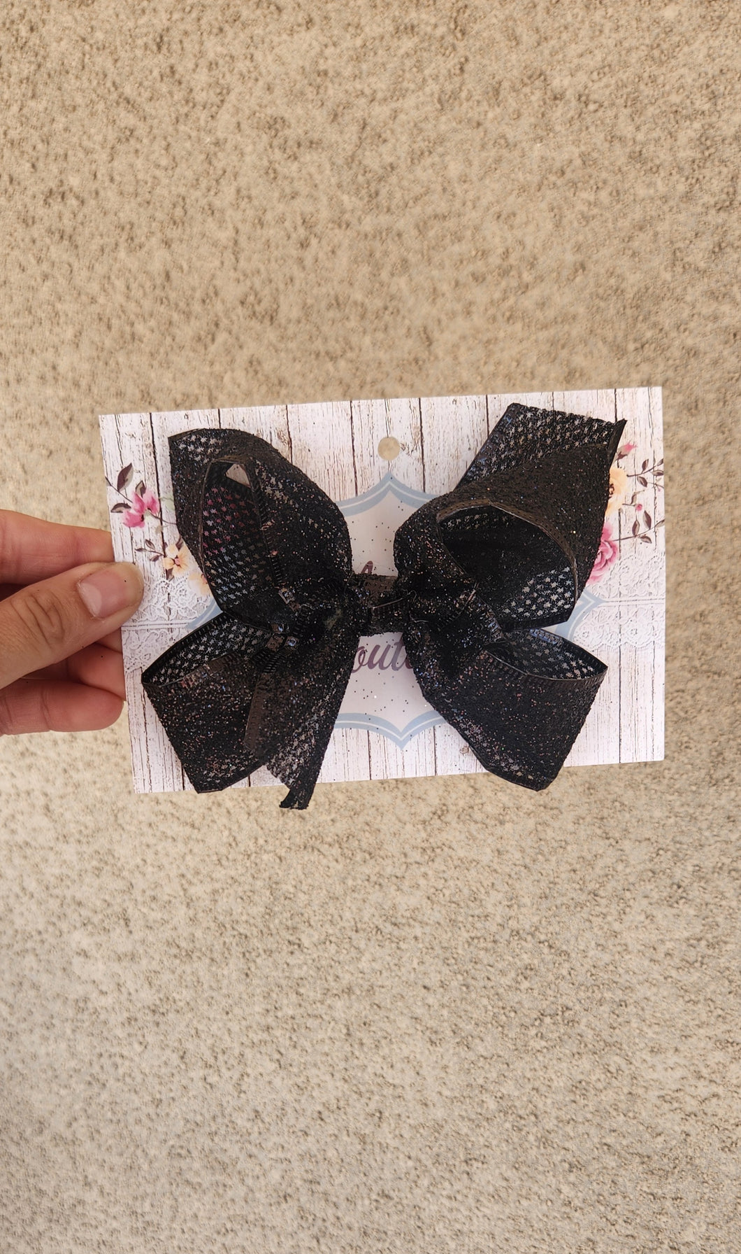 SM BLK GLITTER BOW