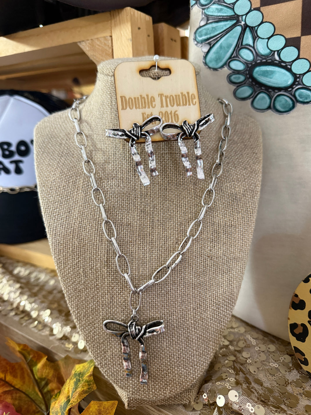GIRLY GIRL SILVER BOW SET