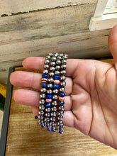 Load image into Gallery viewer, 18 inch 6 mm Sterling Silver Pearls necklace lapis and spiny
