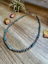 Load image into Gallery viewer, 18 Inch 5 mm sterling silver pearls necklace with RARE Lapis mix with spiny &amp; turquoise rondelle beads
