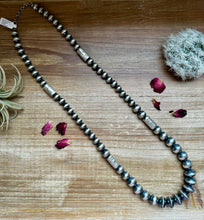 Load image into Gallery viewer, Sterling silver pearls - 30 inch with barrel beads

