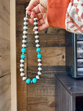 Load image into Gallery viewer, 18 Inch 14 mm Sterling Silver Pearls necklace with turquoise
