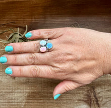 Load image into Gallery viewer, Adjustable Opal Ring – White, Blue &amp; Pink Opal in Sterling Silver
