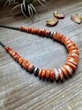 Load image into Gallery viewer, 22 inch graduated orange spiny necklace with Sterling silver pearls
