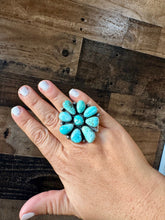Load image into Gallery viewer, Big flower ring- size 7 1/2- Royston  turquoise ring and sterling silver
