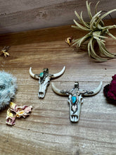 Load image into Gallery viewer, Antler longhorn with  turquoise pendant
