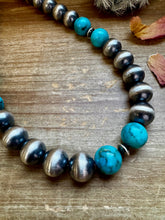 Load image into Gallery viewer, 18 Inch 14 mm Sterling Silver Pearls necklace with turquoise
